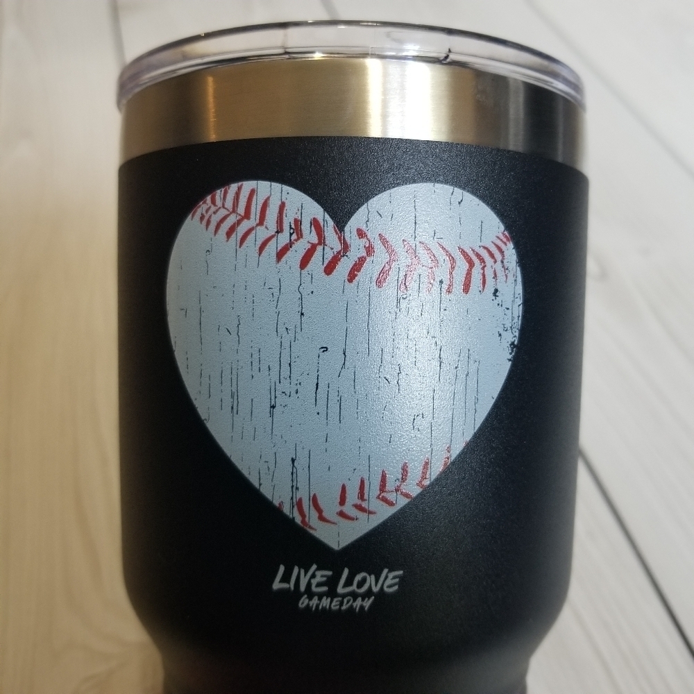 Live Love GameDay Jet black 32 oz baseball heart tumbler NWT - Picture 7 of 10